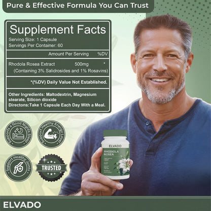 Elvado Rhodiola Rosea  500mg – Stress, Energy & Focus